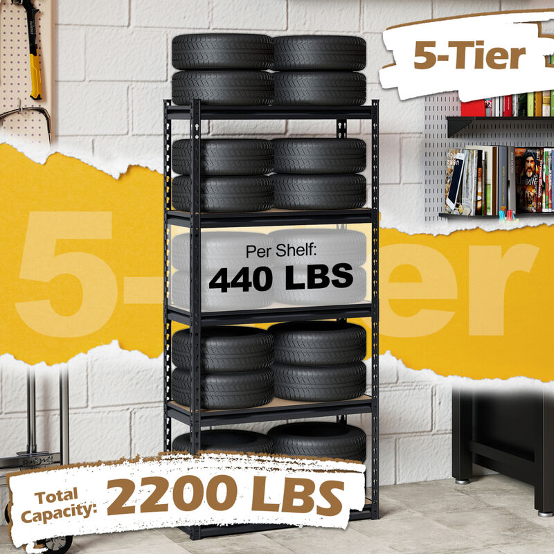 Set of 3 5-Tier Heavy-Duty Garage Shelving Units with 2200 LBS Capacity image number 4