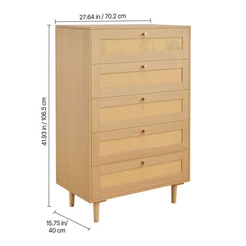Nadwox 5-Drawer Rattan Dresser image number 9