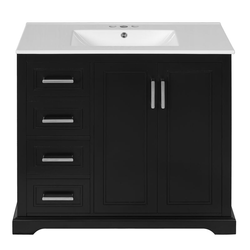 Whisen 36" Modern Bathroom Vanity with Ceramic Sink, Soft-Close Door, Adjustable Shelf & 3 Drawers