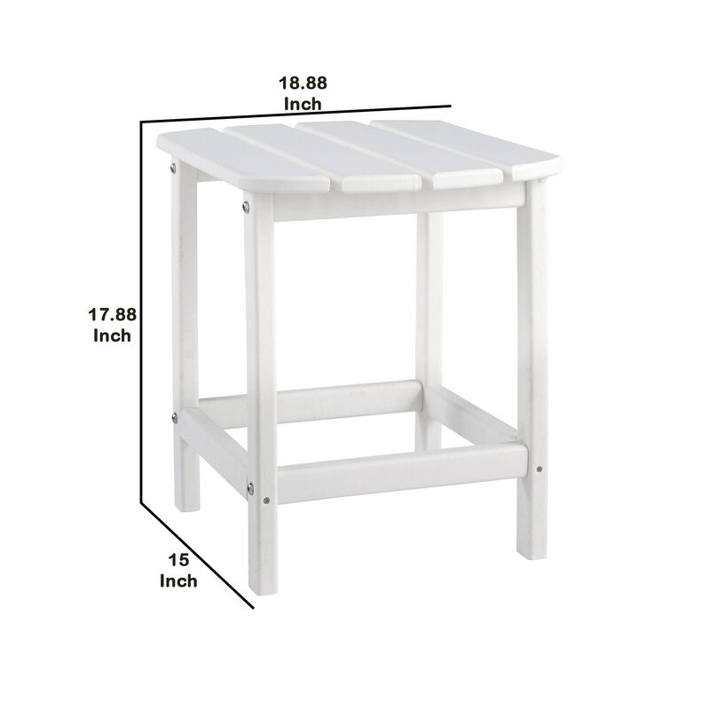 Slatted Rectangular Hard Plastic End Table with Straight Legs, White-Benzara image number 5