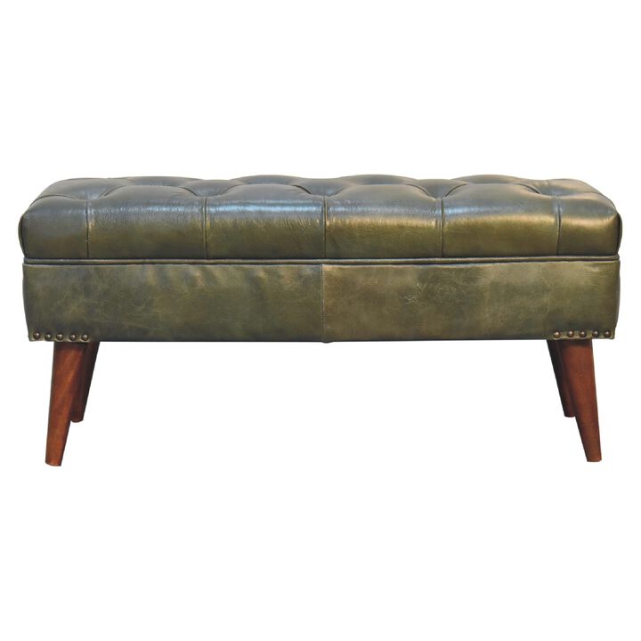 Harbour Green Upholstered Solid Wood Leather Bench