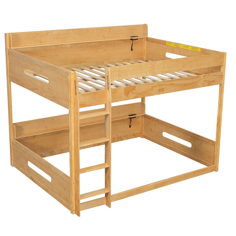 Merax Queen over Queen Wood Bunk Bed with Storage Shelves image number 0
