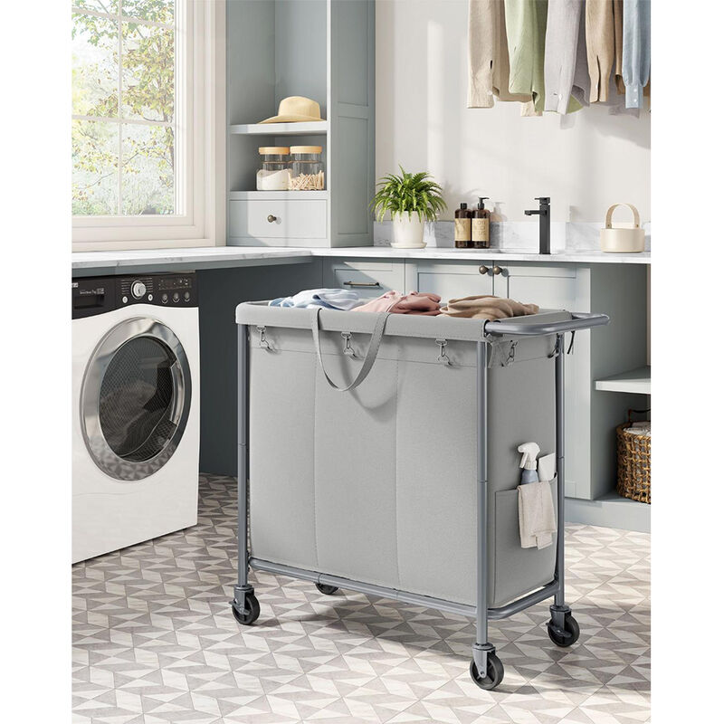 200L Laundry Sorter Cart &ndash; 3-Compartment Rolling Hamper with Removable Liners and Frame