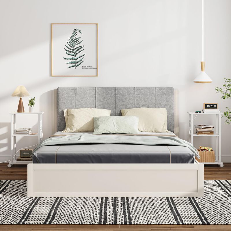 TUTOTAK Small Narrow Side Table with Charging Station, Set of 2 Skinny End Table for Small Spaces, Slim Nightstand with USB Port