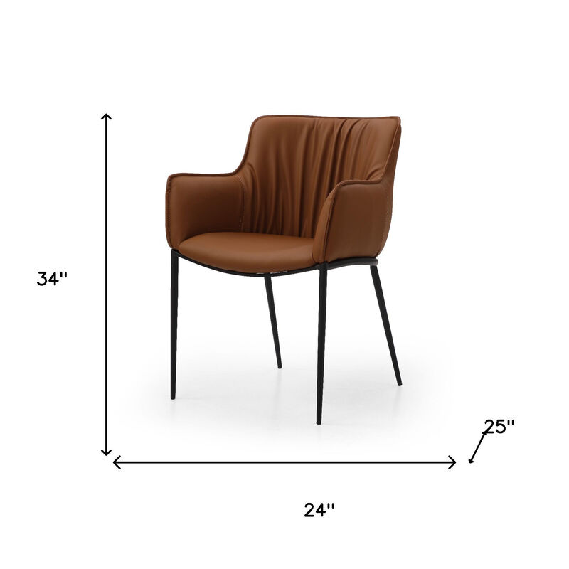 HomeRoots Brown and Black Faux Leather and Steel Dining Arm Chair image number 6