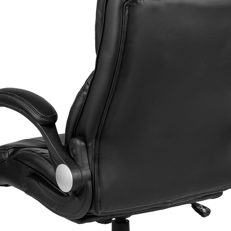 Hansel High Back Black LeatherSoft Executive Swivel Office Chair with Double Layered Headrest and Open Arms image number 9