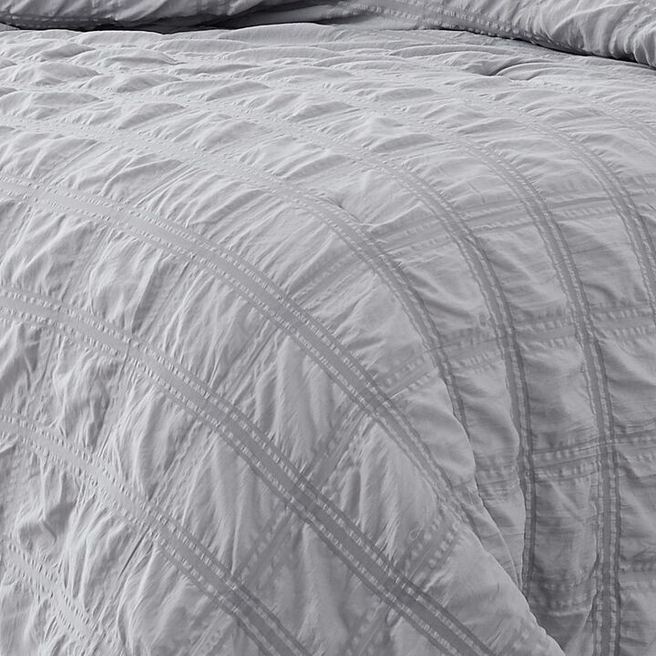 Ramallah Eliza Seersucker Comforter Set - 4-Piece - King 86x102", Grey