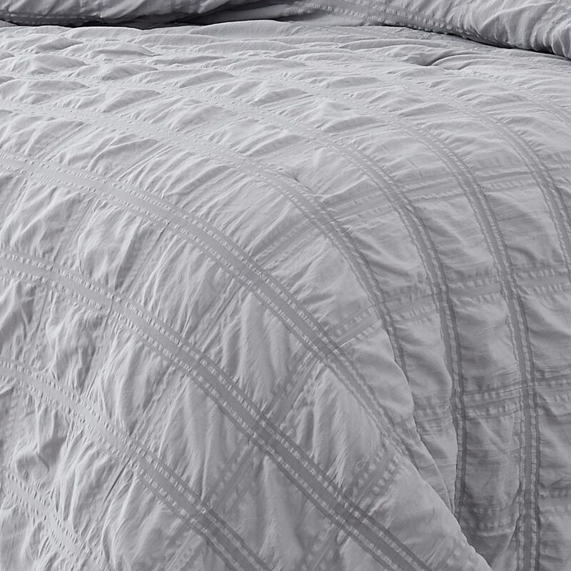 Ramallah Eliza Seersucker Comforter Set - 4-Piece - King 86x102", Grey