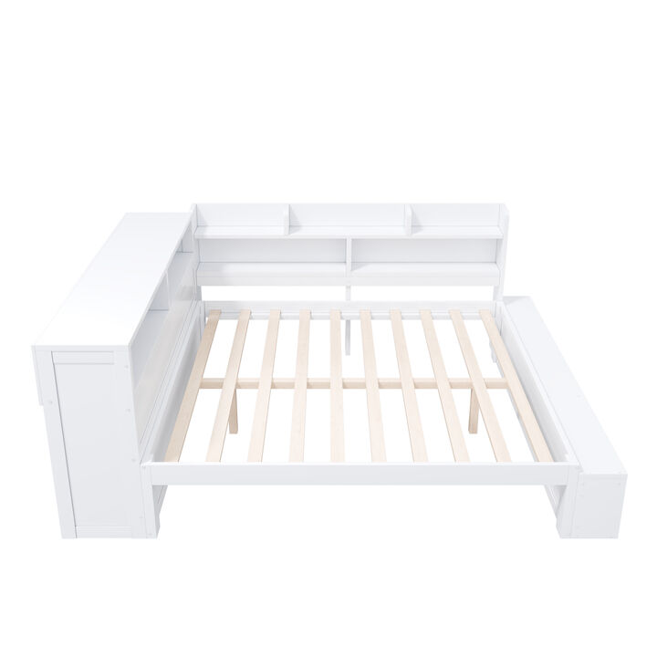 Merax Full Size White Wood Daybed with Storage Cabinets