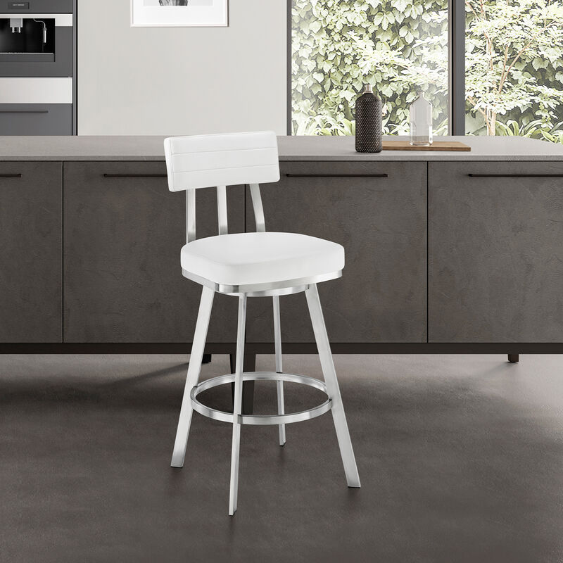 Jinab Swivel Stool in Brushed Stainless Steel with Black Faux Leather