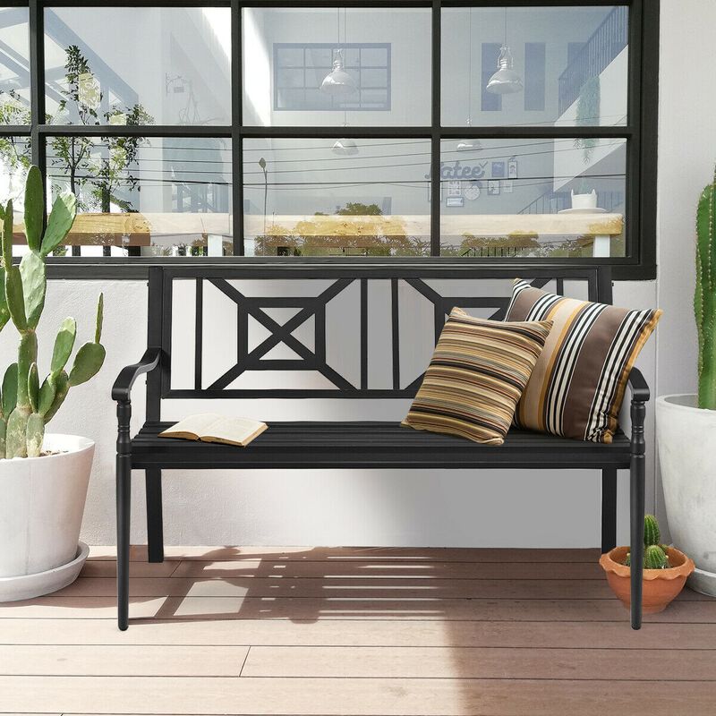 Heavy-Duty Powder-Coated Steel Frame Patio Garden Bench