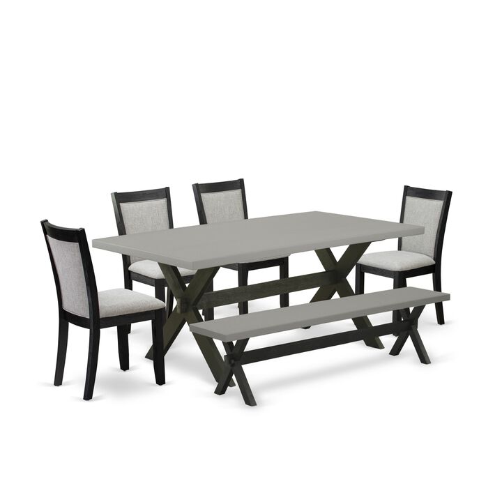 East West Furniture X697MZ606-6 6Pc Dinette Set - Rectangular Table , 4 Parson Chairs and a Bench - Multi-Color Color