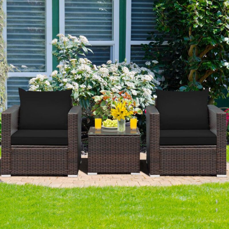Hivvago 3 Pieces Patio Conversation Rattan Furniture Set with Cushion