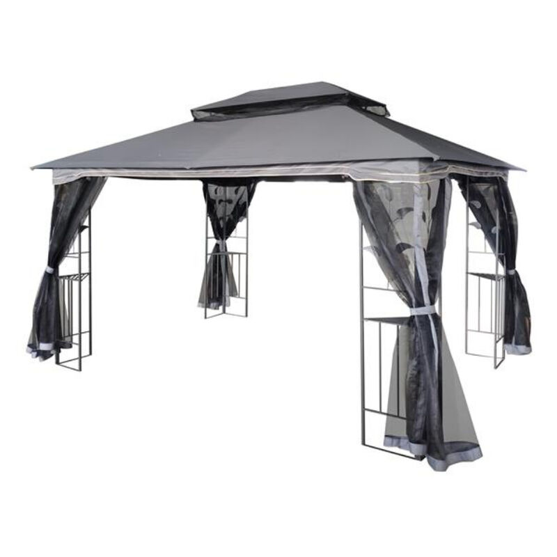 Ventilated Double Roof Gazebo with Mosquito Net, Outdoor Patio Tent for Backyard