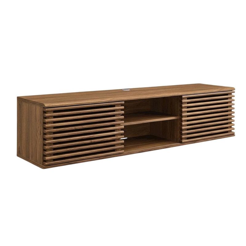 Brown wood wall-mounted media console with sleek design and sturdy construction image number 0