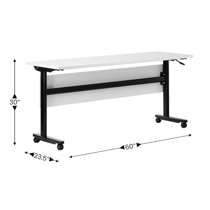 Flash Furniture 60" x 24" Nesting Flip Training Table with T-Legs, Modesty Panel, White Tabletop
