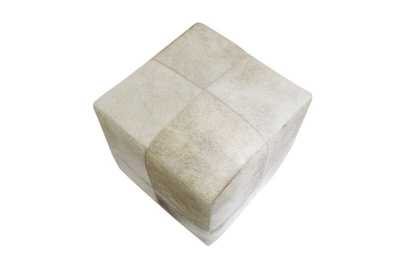 Natural Cowhide Patchwork Cube Pouf – Handcrafted Accent Ottoman