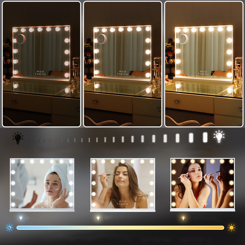 23''x19''  Hollywood Makeup Vanity Mirror 15 LED Bulbs USB Port White