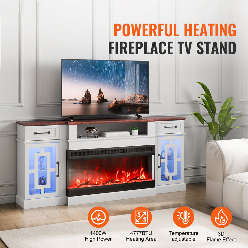 Pastoral Fireplace TV Console &ndash; Corner Stand with LED Fireplace, Drawers, Cabinets, Remote
