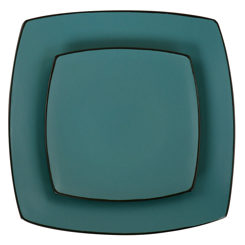 Gibson Elite Soho Lounge 16 Piece Matte Glaze Square Dinnerware Set in Teal image number 3
