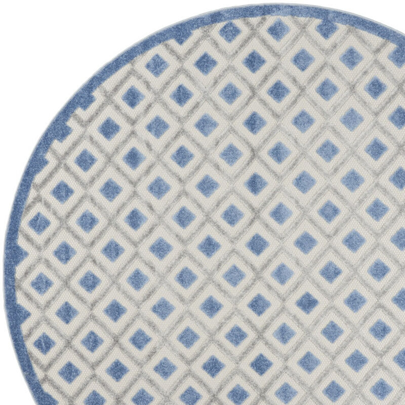 HomeRoots 8' Blue And Gray Round Geometric Indoor Outdoor Area Rug image number 3