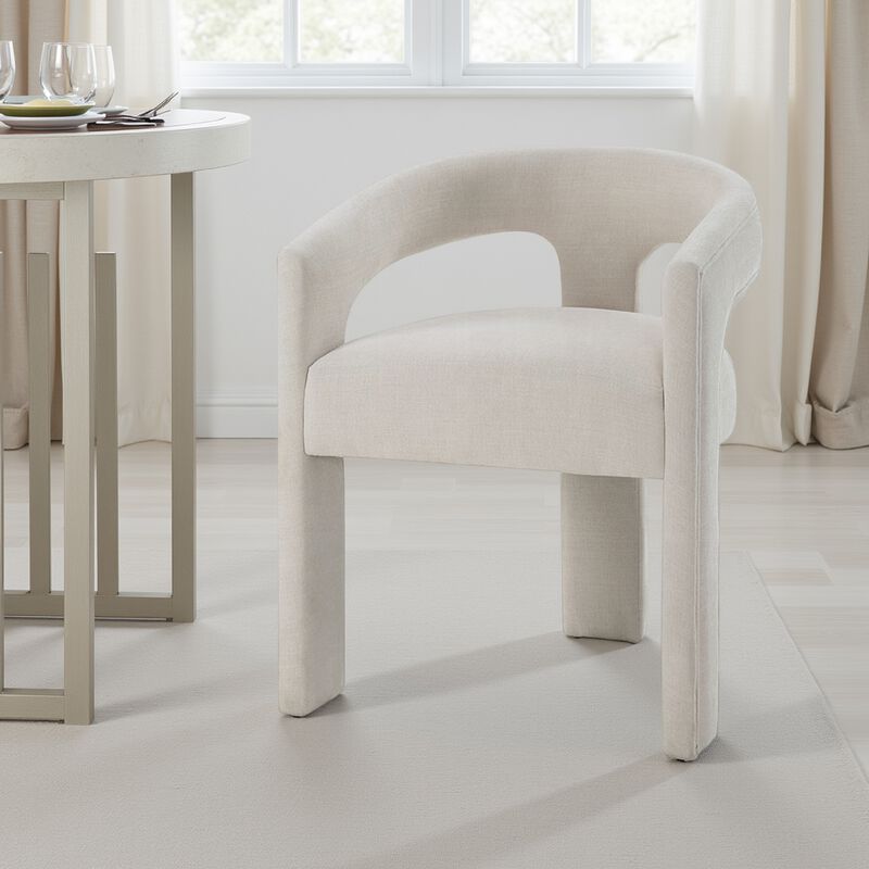 Gamo Set of 2 Side Dining Chair, Rounded Back, Modern White Chenille - Benzara