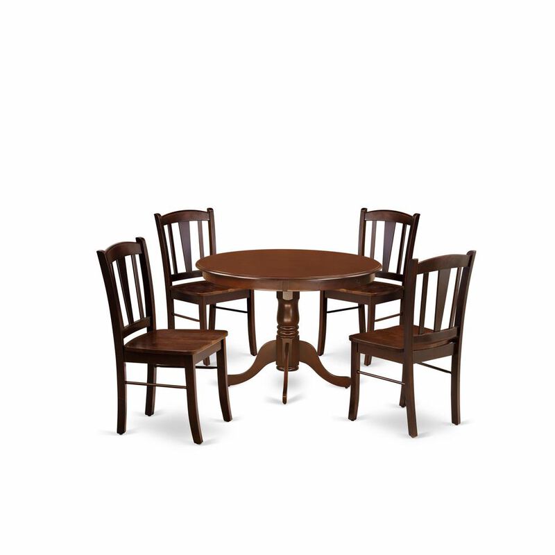 HLDL5-MAH-W - 5-Pc Kitchen Dining Room Set- 4 Kitchen Chair and Modern Kitchen Table - Wooden Seat and Slatted Chair Back - Mahogany Finish