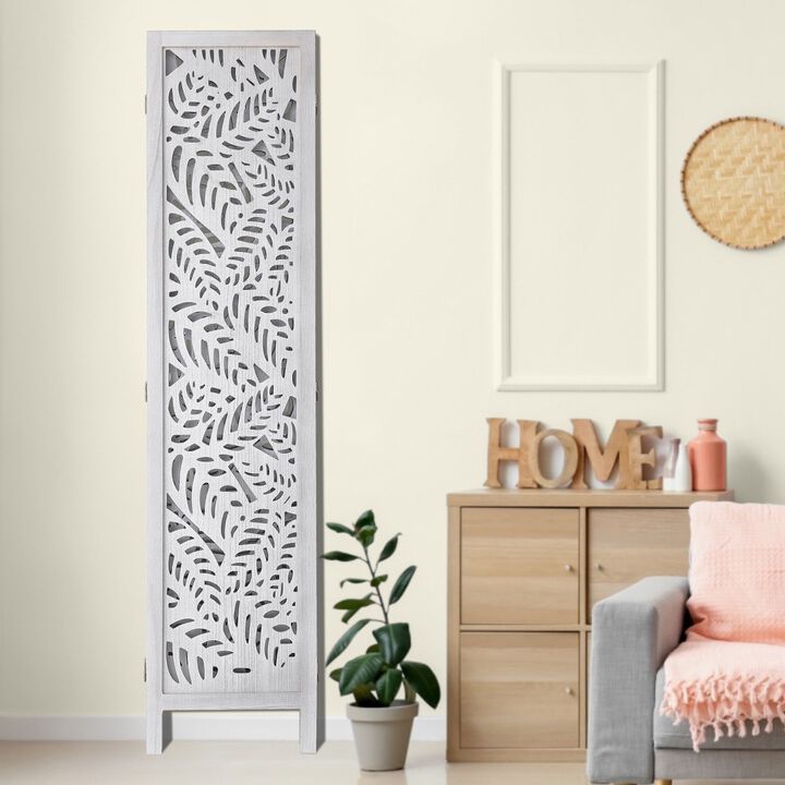 6-Panel Wood Room Divider, Folding Carved Privacy Screen for Home & Office