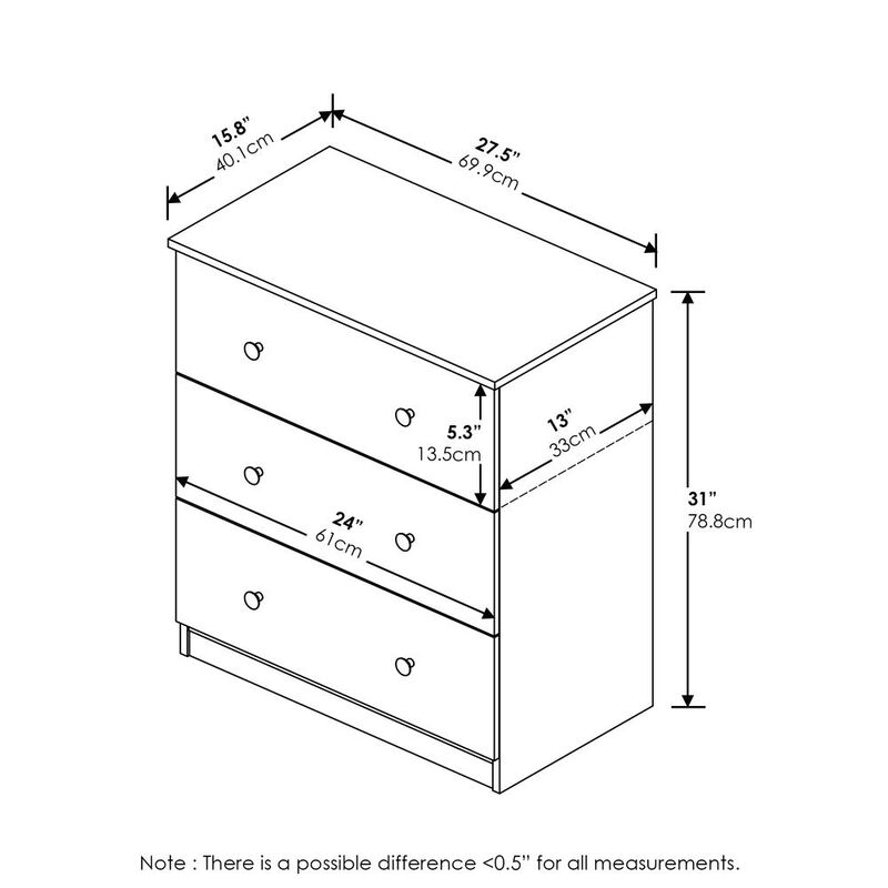 Furinno Tidur Simple Design 3-Drawer Dresser, Americano
