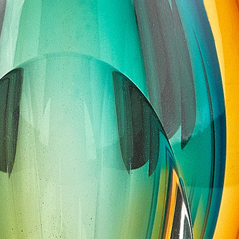 HomeRoots 6" Clear Amber and Green Abstract Murano Glass Table Vase image number 2