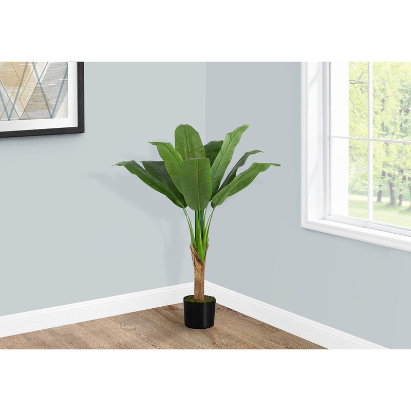 Monarch Specialties I 9567 - Artificial Plant, 43" Tall, Banana Tree, Indoor, Faux, Fake, Floor, Greenery, Potted, Real Touch, Decorative, Green Leaves, Black Pot image number 2