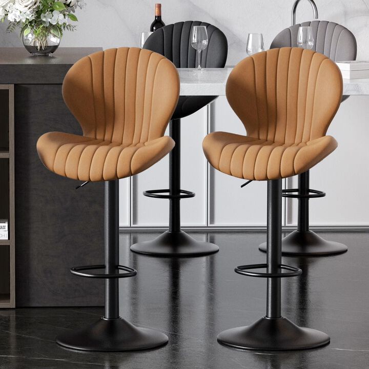 Modern Upholstered Fabric Swivel Bar Stools Set of 2