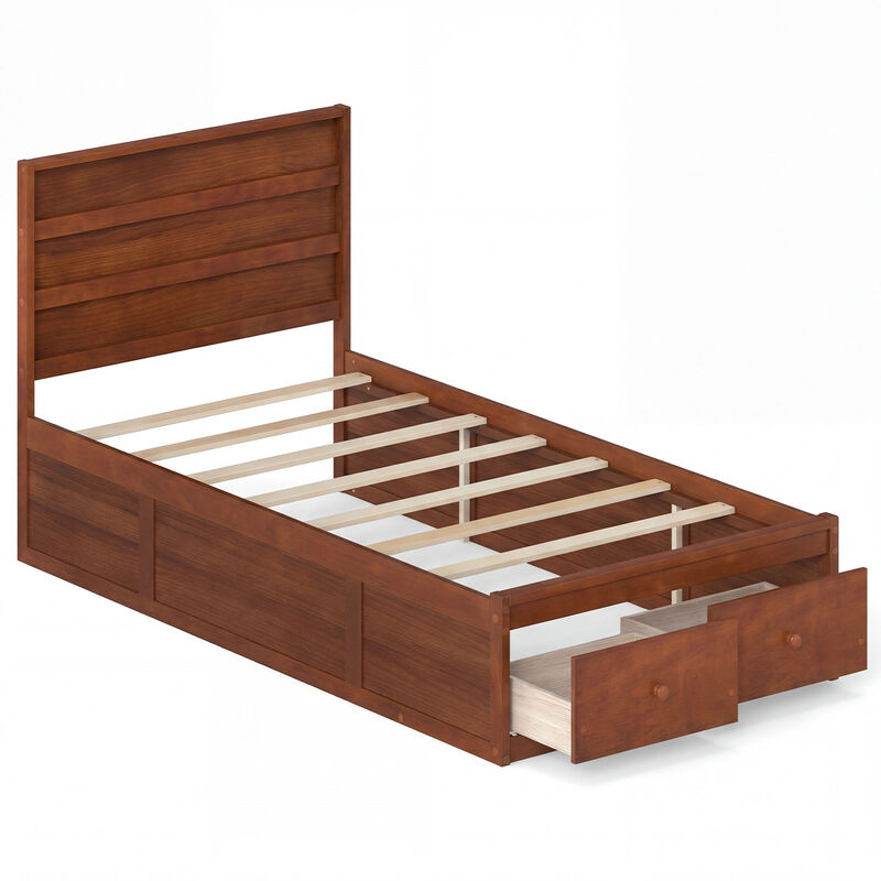 Twin Platform Bed Frame with Built-In Storage Drawers and Headboard image number 0