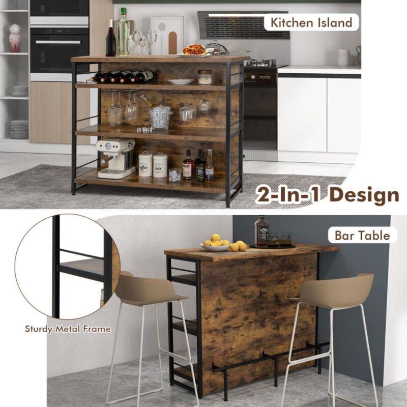 Hivvago Kitchen Island with 4-Tier Storage Shelf and Long Footrest for Home
