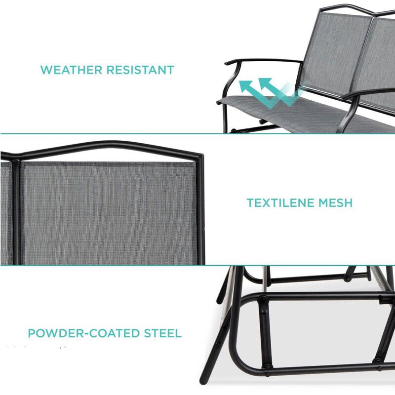 Hivvago 2 Seater Mesh Patio Loveseat Swing Glider Rocker with Armrests in Grey