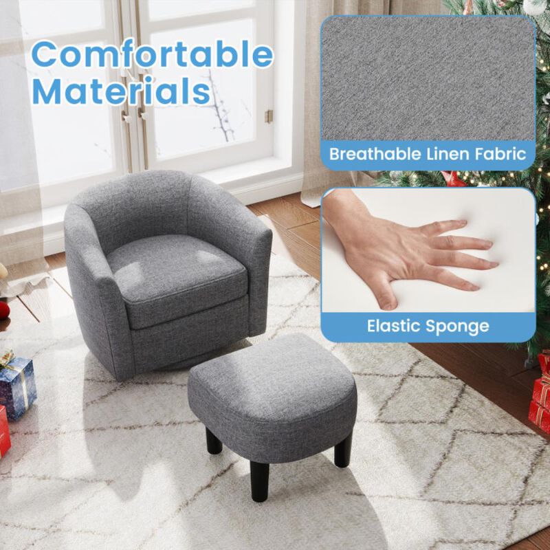 Hivvago Modern Club Swivel Accent Chair with Ottoman Footrest Curved Backrest