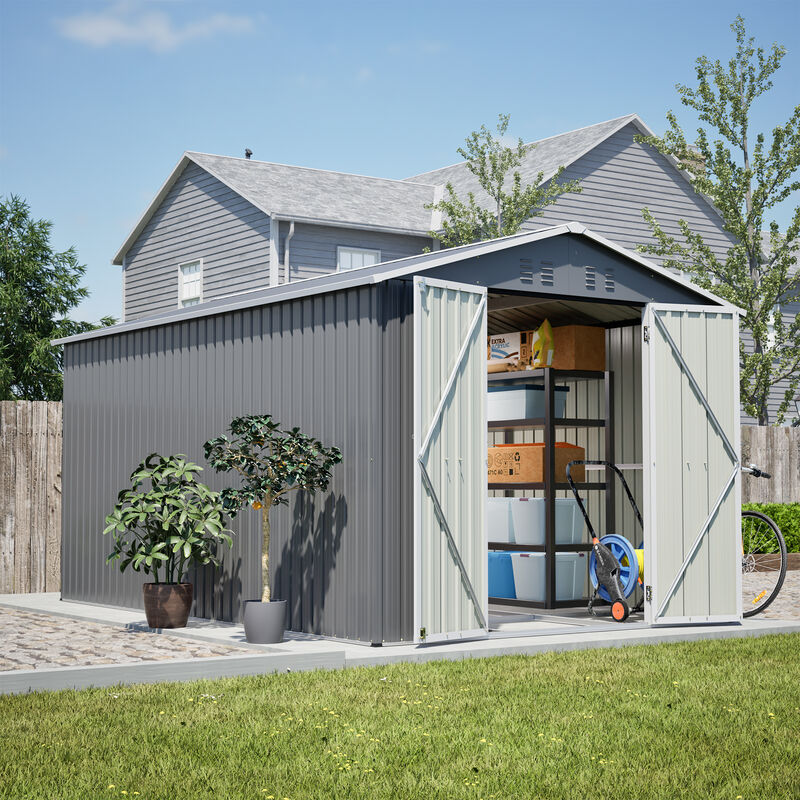 8 x 12 FT Outdoor Storage Shed, Large Metal Tool Storage with Aluminium Frame and Lockable Doors image number 2