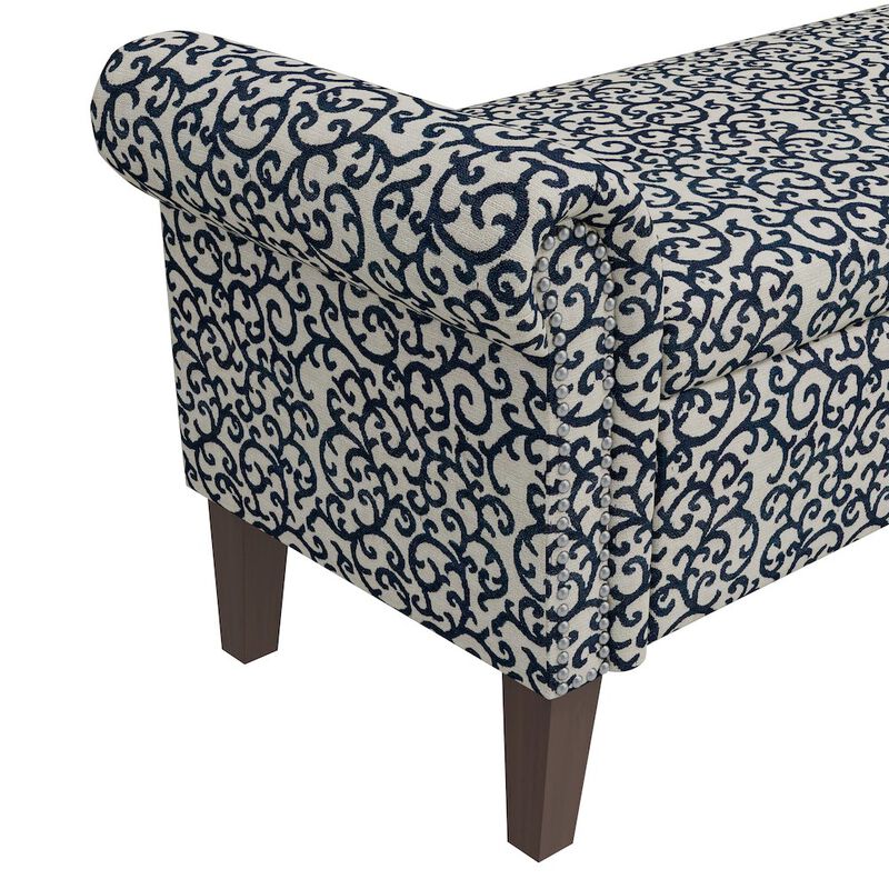 HL Home Furnishings Rolled Arm Storage Ottoman in Black Curly Vine