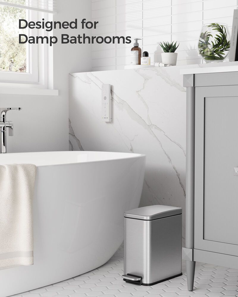 Bathroom Wastebasket with Lid &ndash; Slim, Space-Saving Trash Can for Tight Bathrooms or Apartment Use