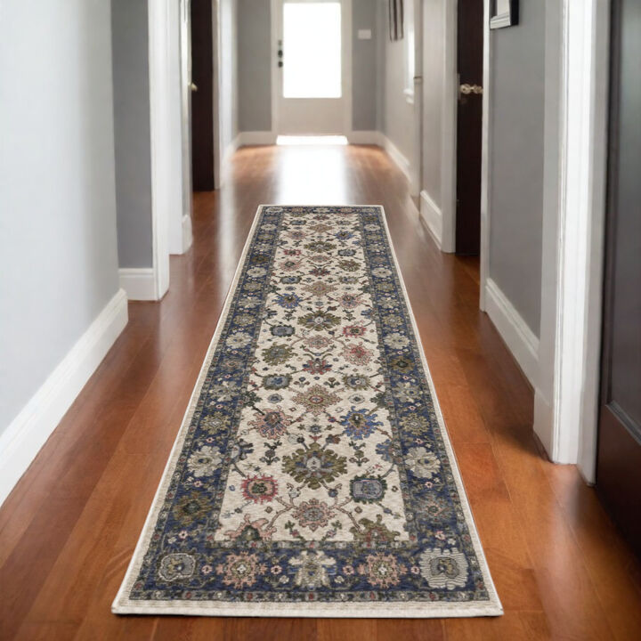 HomeRoots Floral Runner Rug With Fringe