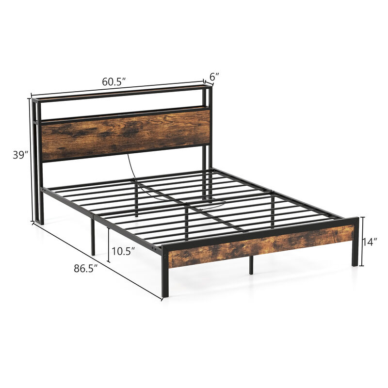 Bed Frame with Storage Headboard and Charging Station