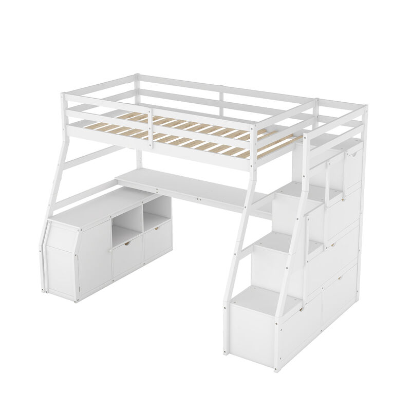 Whisen Unique Design Twin Size Loft Bed with 7 Drawers, 2 Shelves and Desk