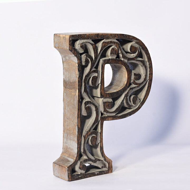 Vintage Gray Handmade Eco-Friendly "P" Alphabet Letter Block For Wall Mount & Table Top Décor