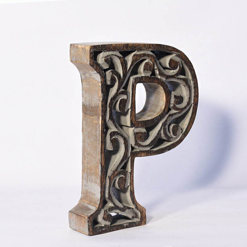 Vintage Gray Handmade Eco-Friendly "P" Alphabet Letter Block For Wall Mount & Table Top Décor