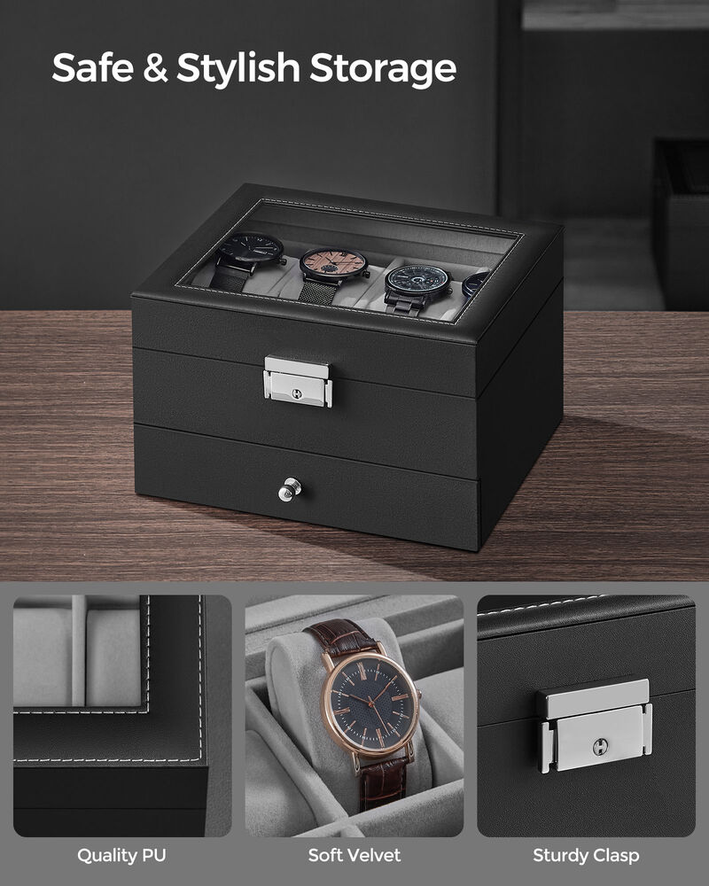 Lockable 8-Slot Watch Box &ndash; Jewelry Display Case for Men with Keys