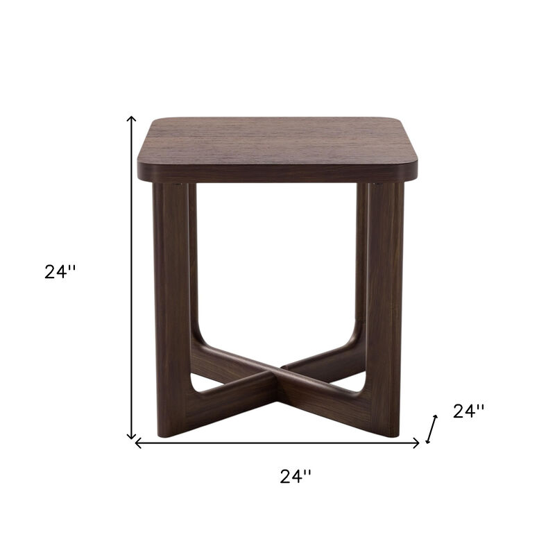 Hivvago 24 Inch Brown Solid Wood Square Cross Legs End Table