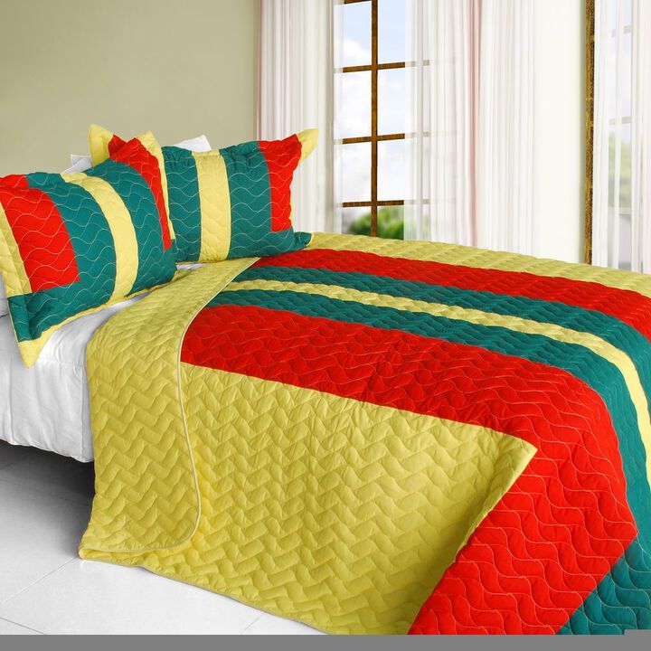 Violet Moon Patchwork Quilt Set 3PC with Soft Vermicelli Quilted Finish-Yellow