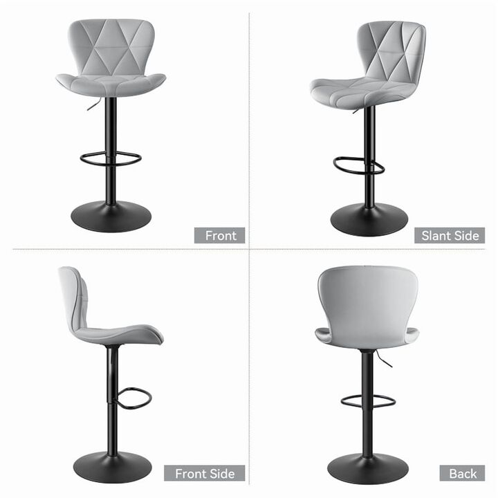 Faux Leather Swivel Bar Stools Set of 2, Adjustable Counter Height Kitchen Chairs, Iron Frame High Backrest 360&deg; Barstools for Kitchen Counter, Outdoor