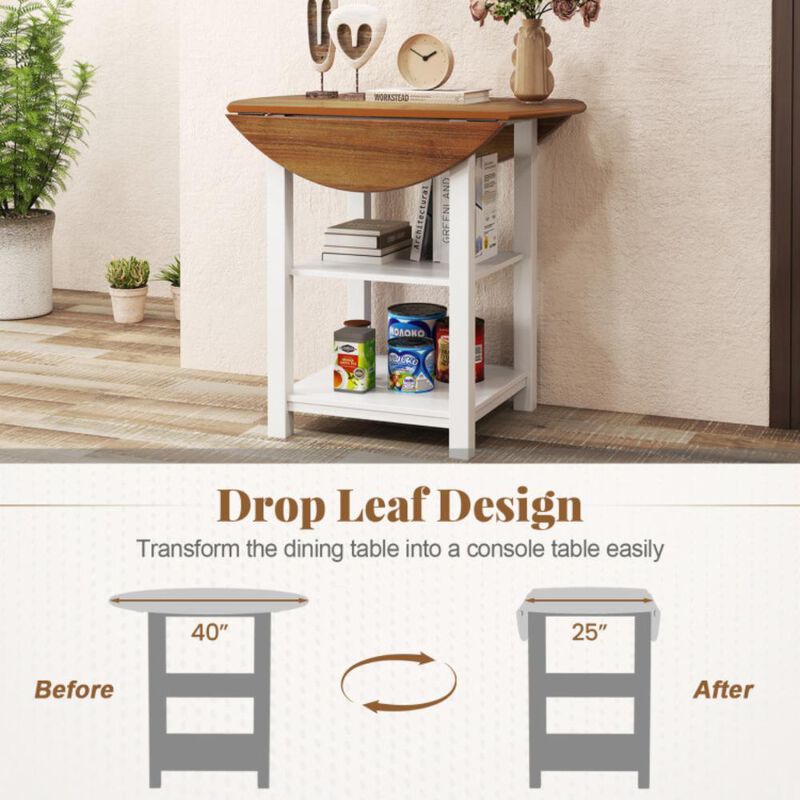 Hivvago Folding Round Dining Table Drop Leaf Table with 2 Shelves for Small Spaces