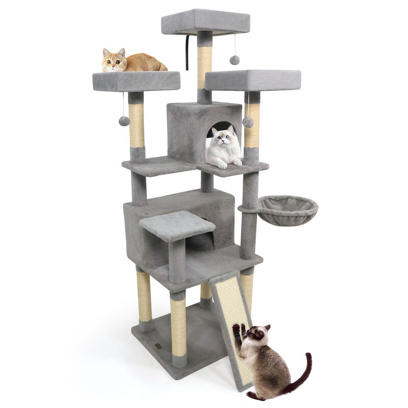 Tall Cat Tree with 3 Upholstered Perches and 2 Spacious Cat Condos image number 3